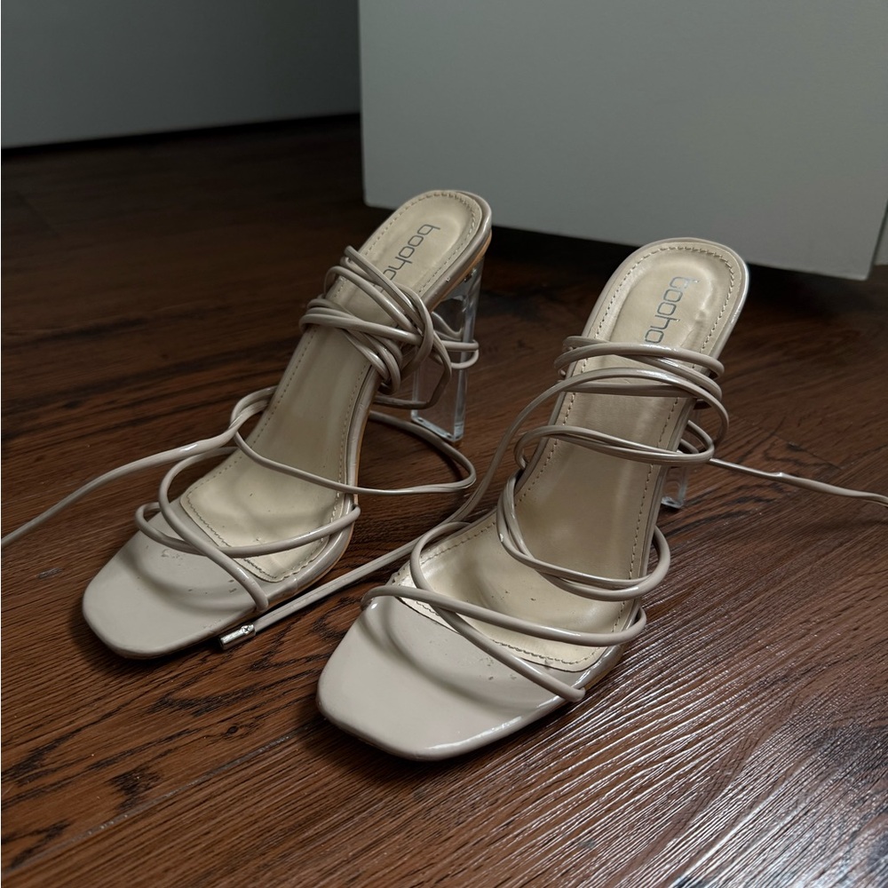 BOOHOO Tan Lace Up Heels